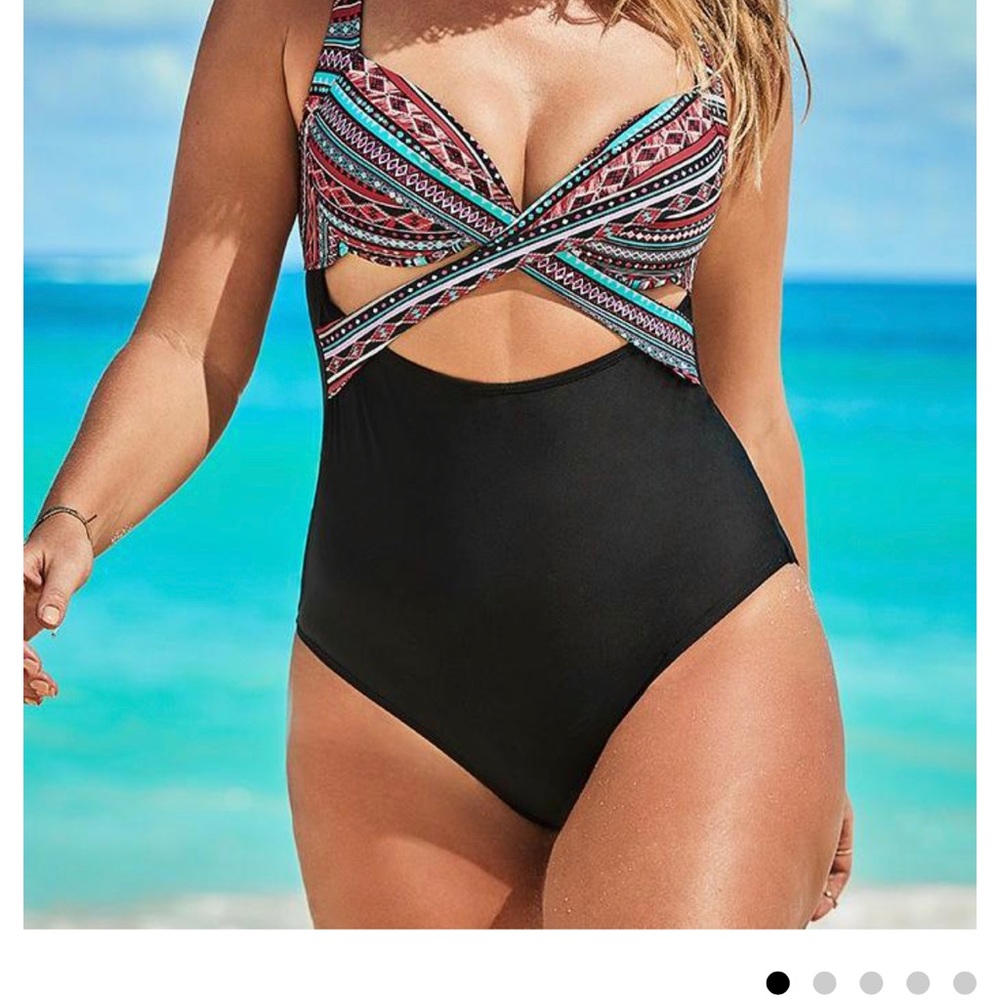 Blue one piece with cut out
